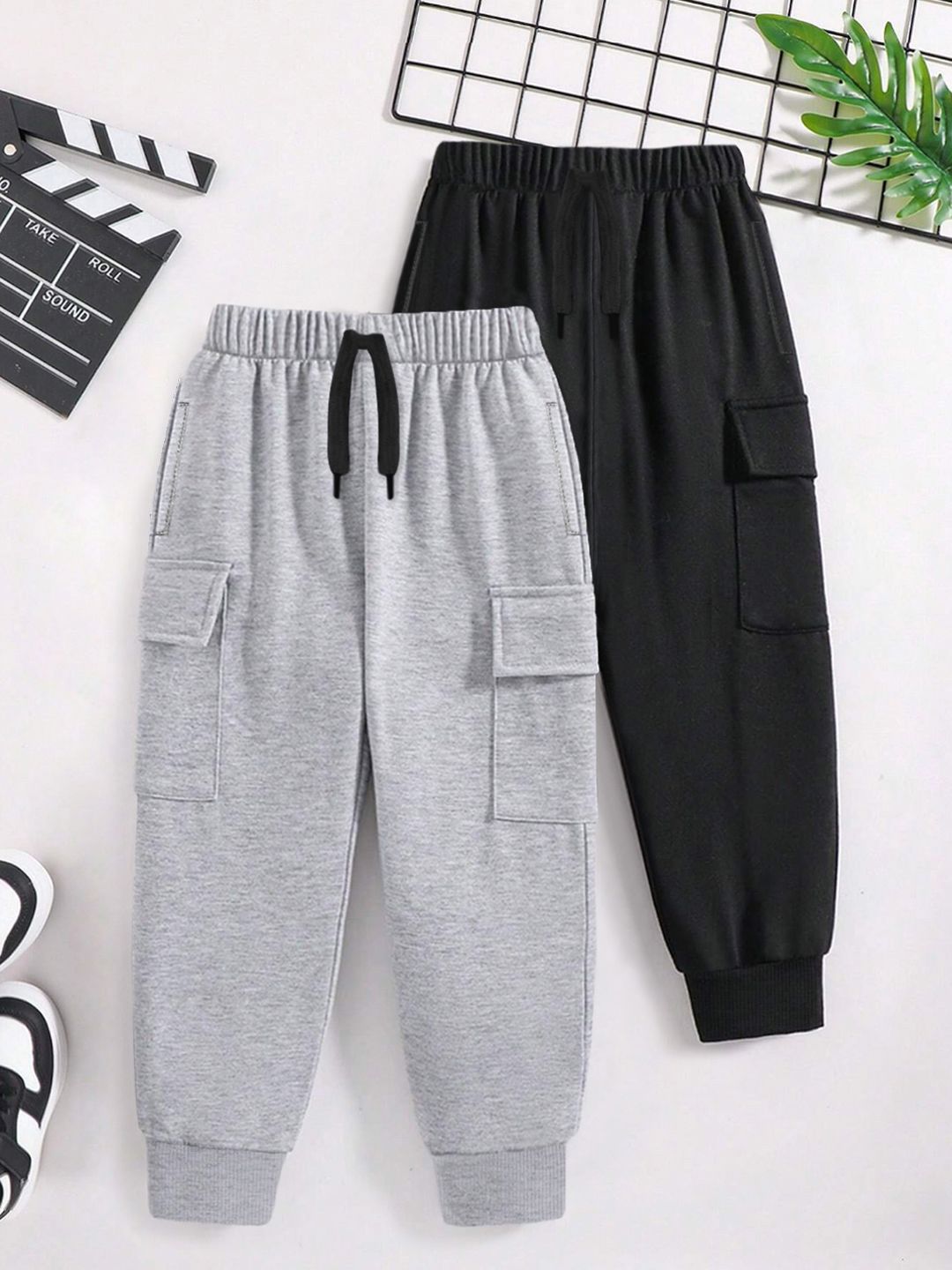 YK X Trampoline Kids Pack Of 2 Cotton Cargo Joggers With Pockets-image-44