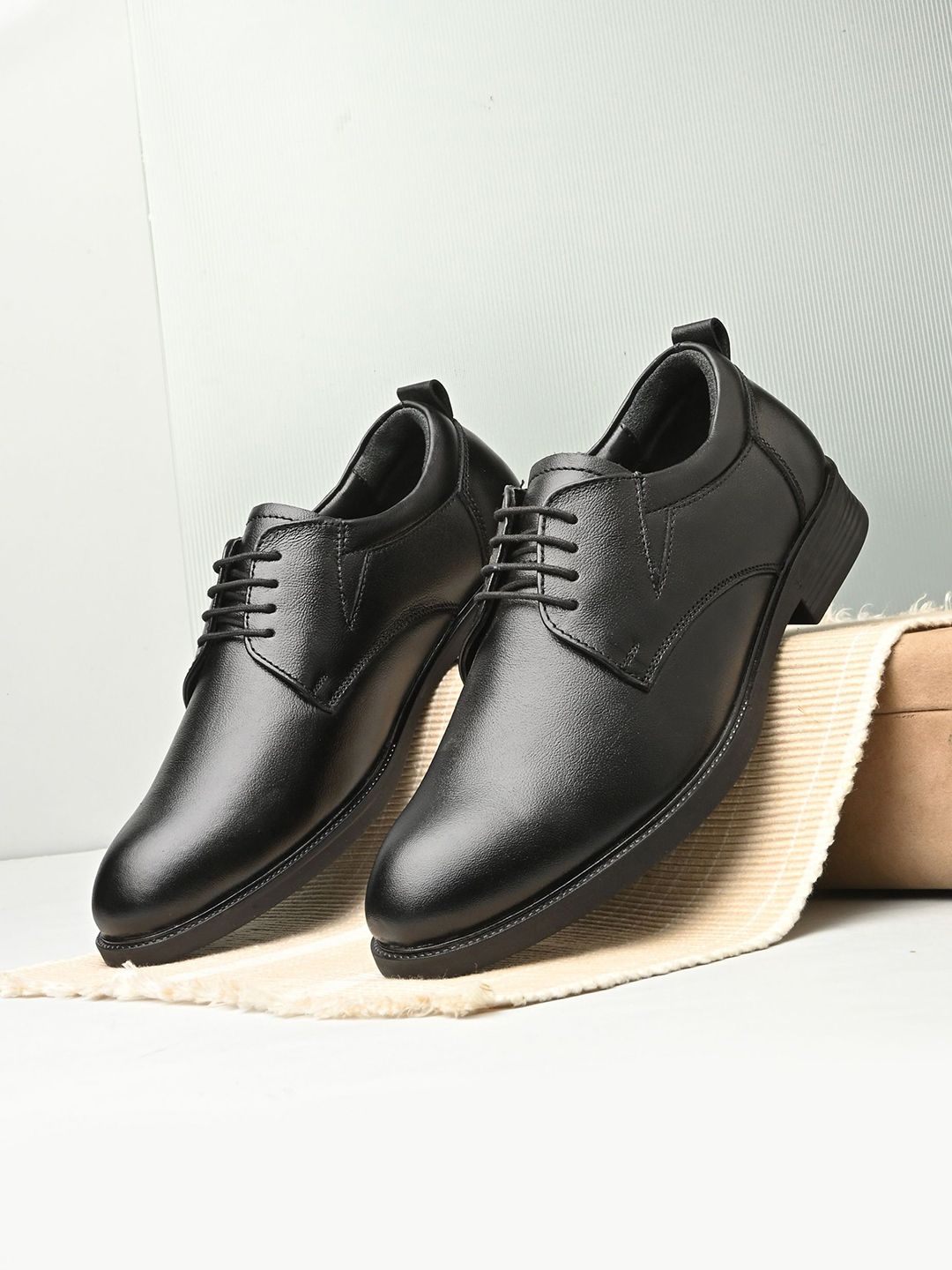 House of Pataudi Men Textured Leather Lace-Ups Formal Derbys Shoes-image-14