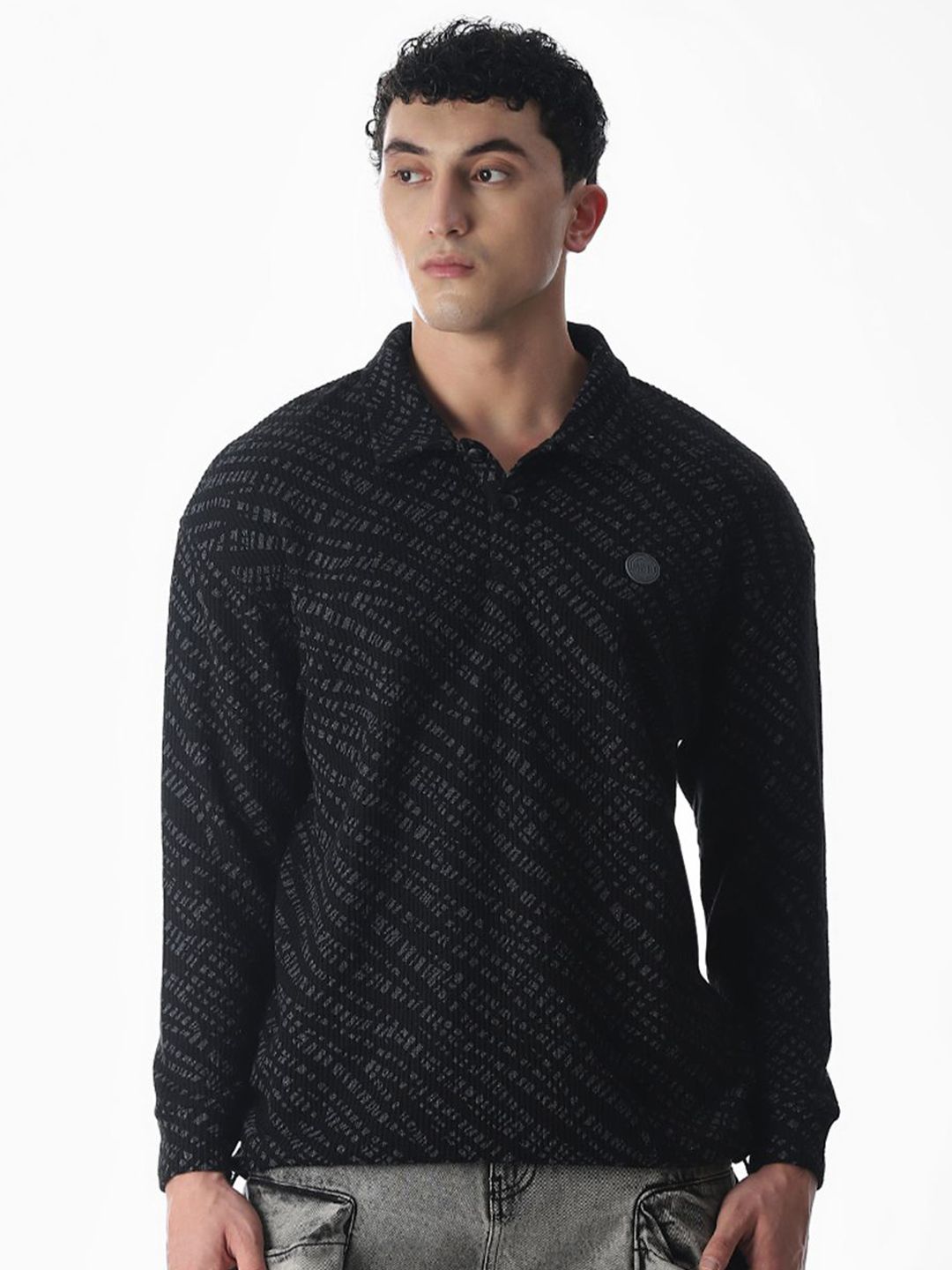 Jack & Jones Men Geometric Printed Shirt Collar Long Sleeves Pullover Sweatshirt-picture-41