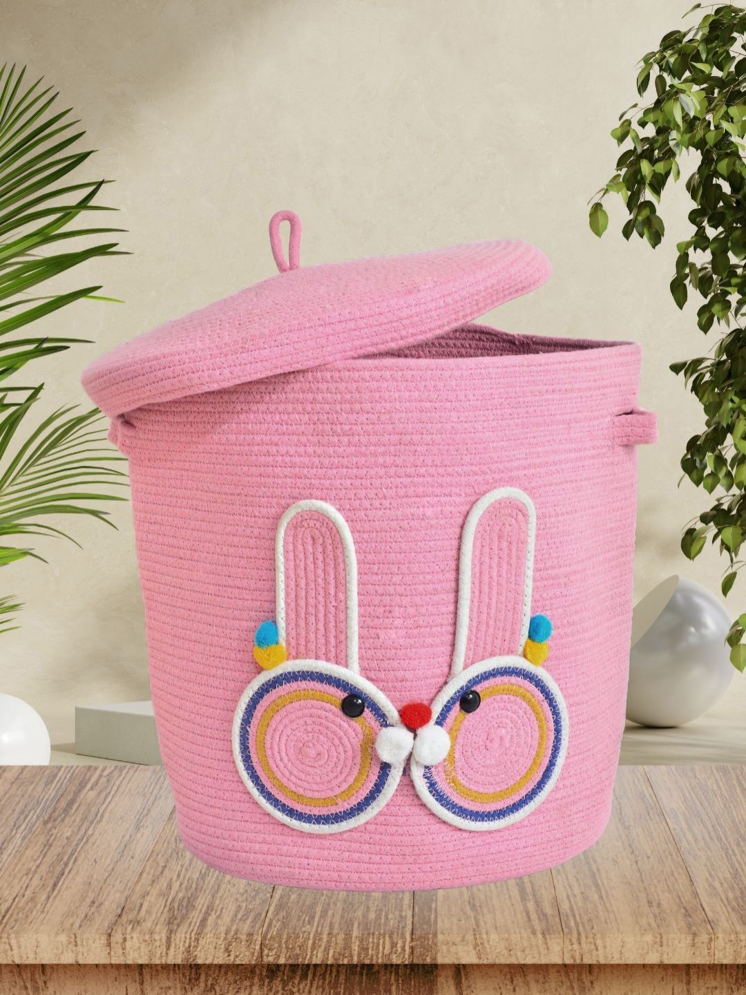 FABINALIV Kids Pink & White Self-Designed Cotton Foldable Laundry Bag-image-46