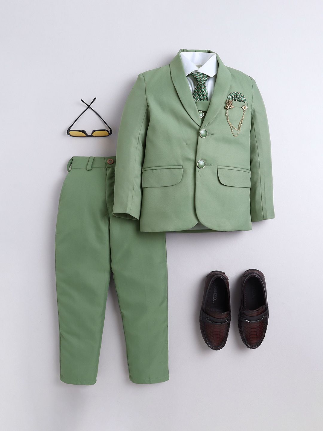 Sangria Boys Single-Breasted Shawl Collar 5-Piece Party Suit-picture-20