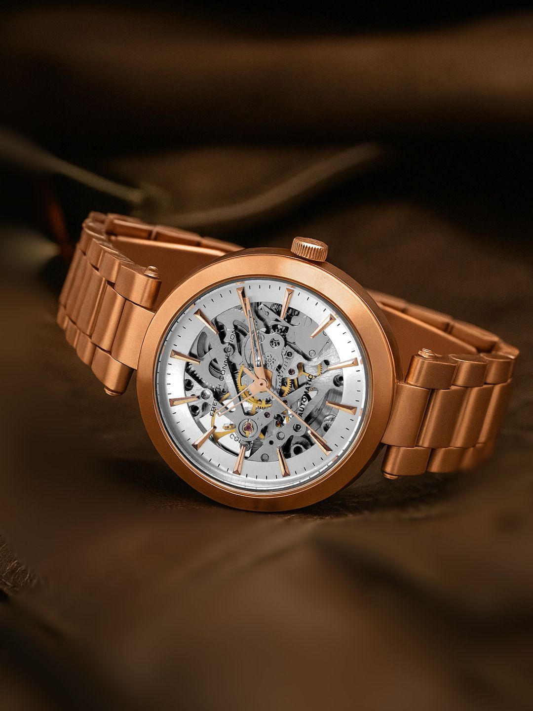 French Connection Women Stainless Steel Skeleton Bracelet Style Analogue Watch FCA21RGM-picture-30