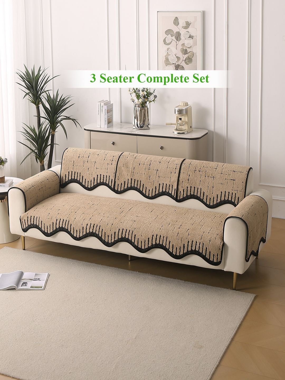 HOKIPO Brown Luxruy Supple Sofa Wavy Mat 3 Seater Complete Set-picture-31