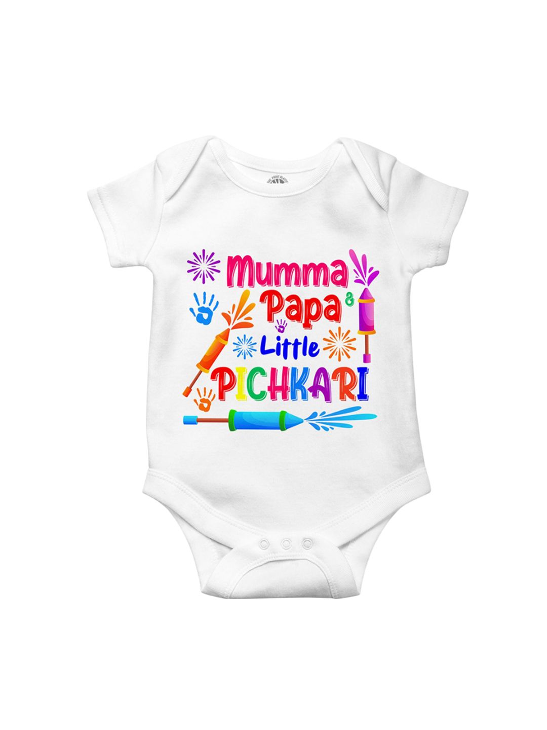 THE PRINT PLATTER Infants Mumma & Papa Little Pichkari Printed Bio Wash Cotton Bodysuit-picture-49