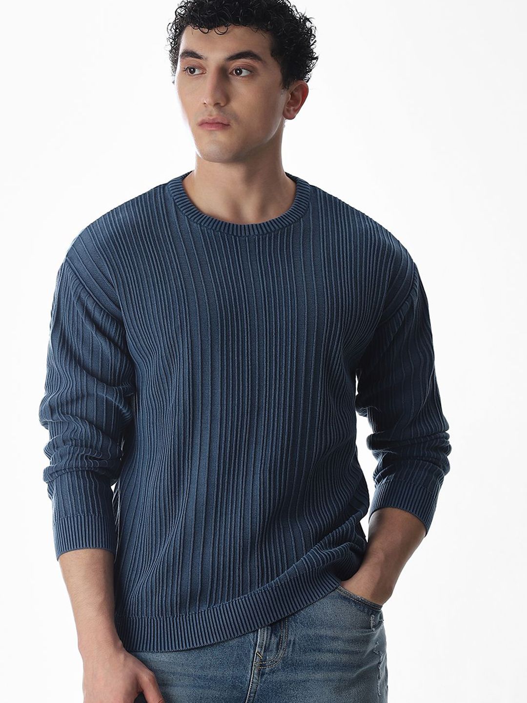 Jack & Jones Men Striped Round Neck Ribbed Pullover Sweater-picture-14