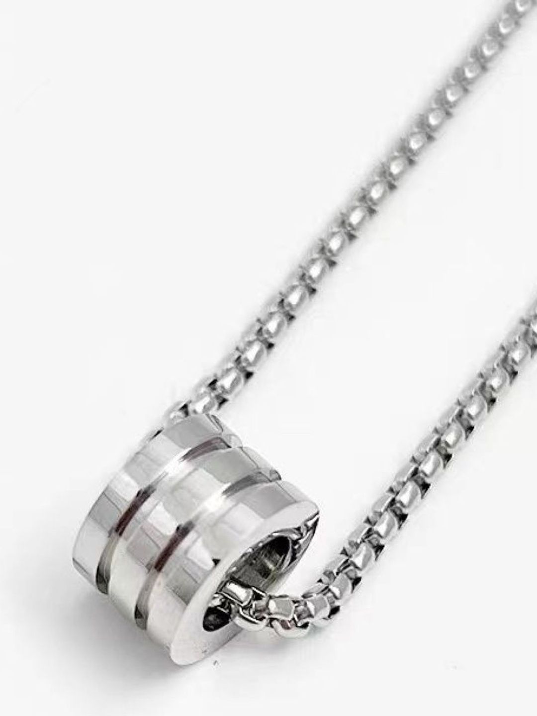 KPOP Men Stainless Steel Silver-Plated Circular Pendant With Chain-picture-31