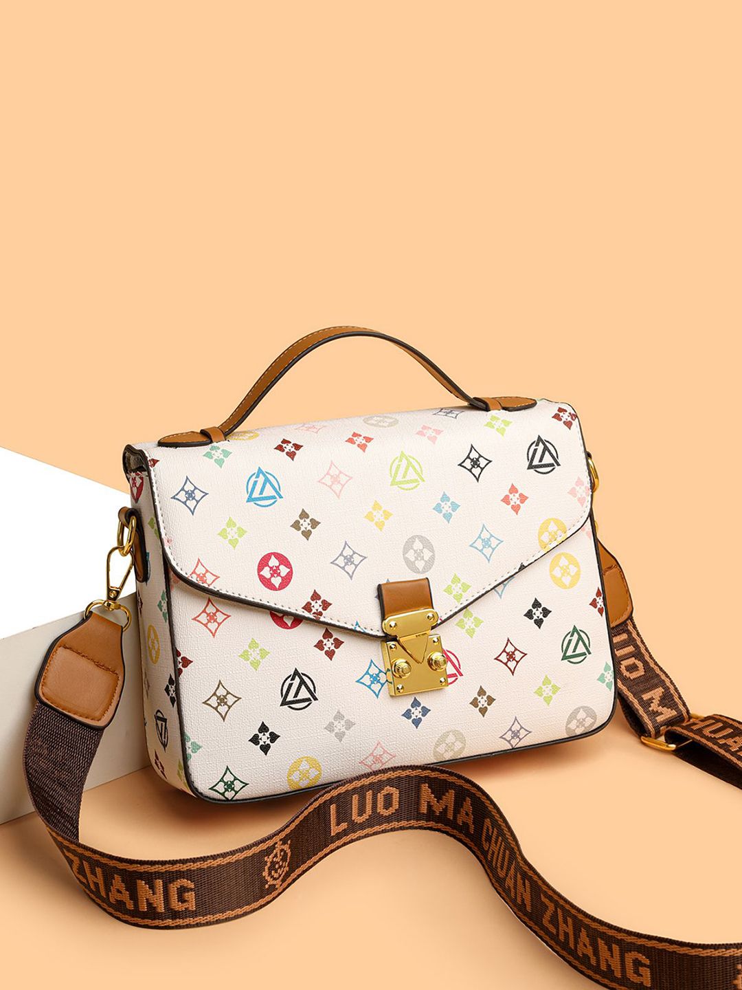 Diva Dale Women Brand Logo Printed Structured Satchel Bag-picture-20
