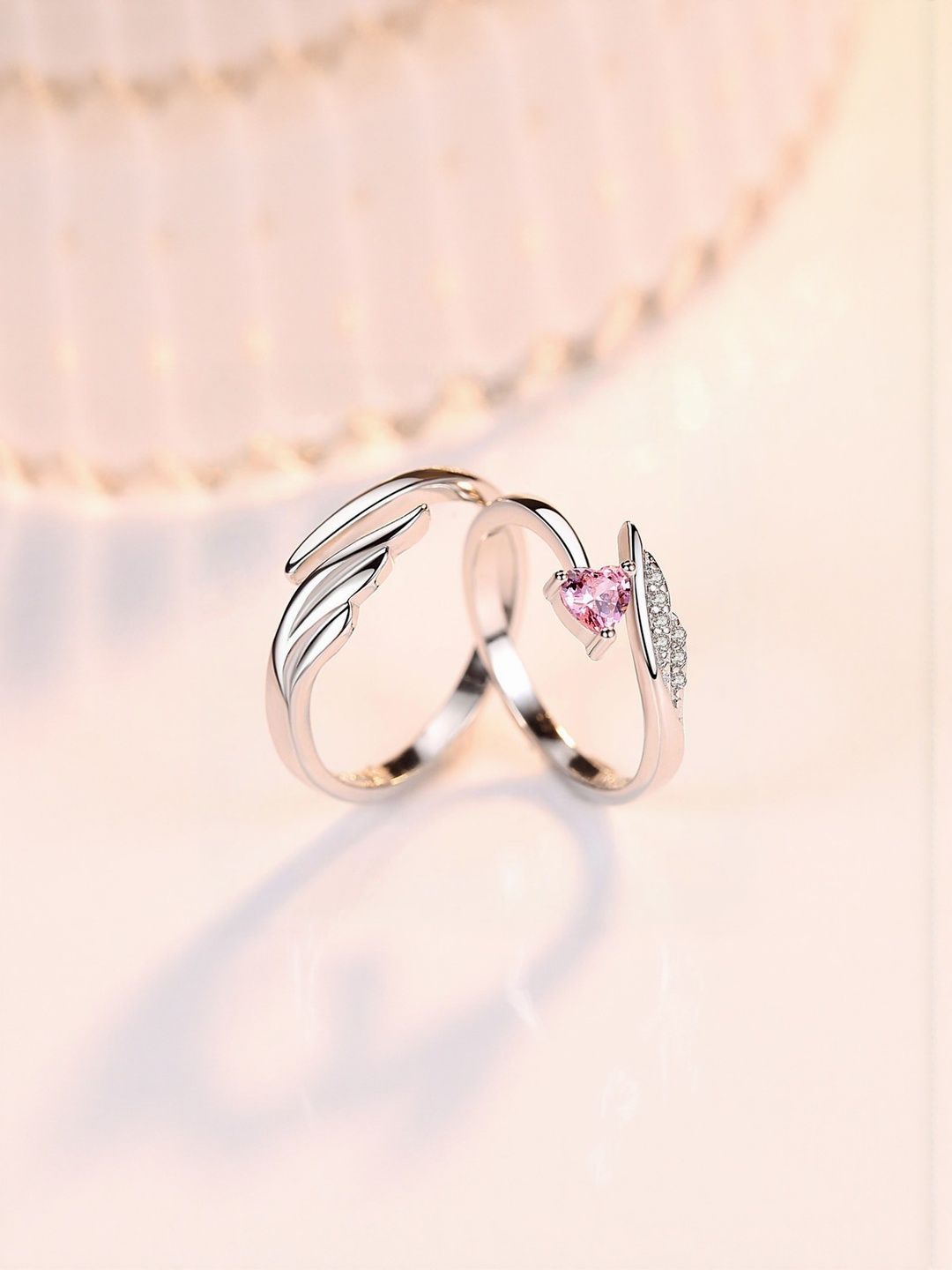 Teeragaj Set Of 2 Artificial Stone-Studded Adjustable Couple Finger Rings