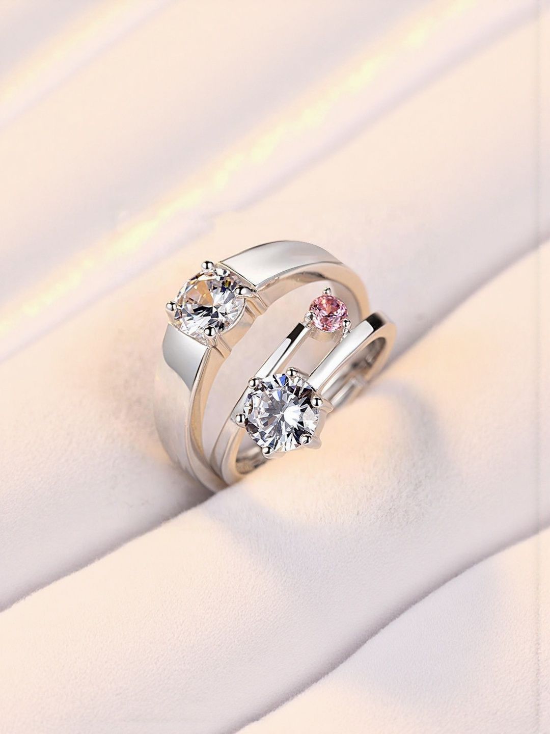Teeragaj Set Of 2 Stone-Studded Adjustable Couple Finger Ring-picture-25