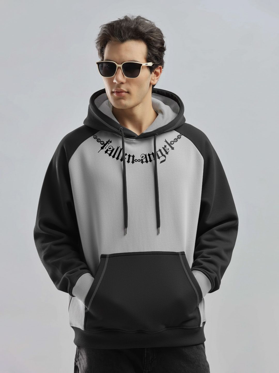 Crazymonk Men Fallen Angel Printed Hooded Oversized Pullover Sweatshirt-picture-35