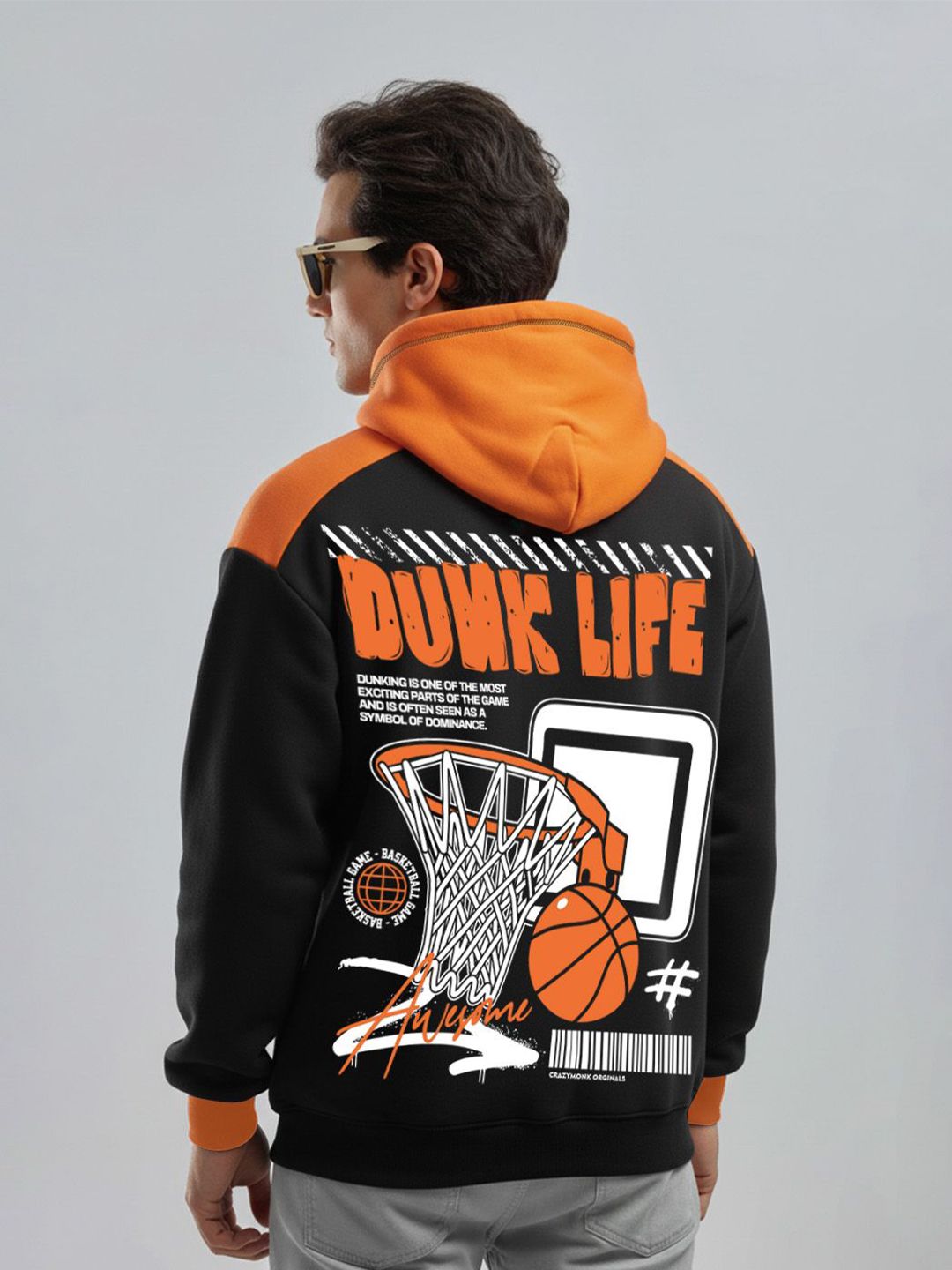 Crazymonk Men Printed Dunk Life Oversized Hooded Sweatshirt-picture-36