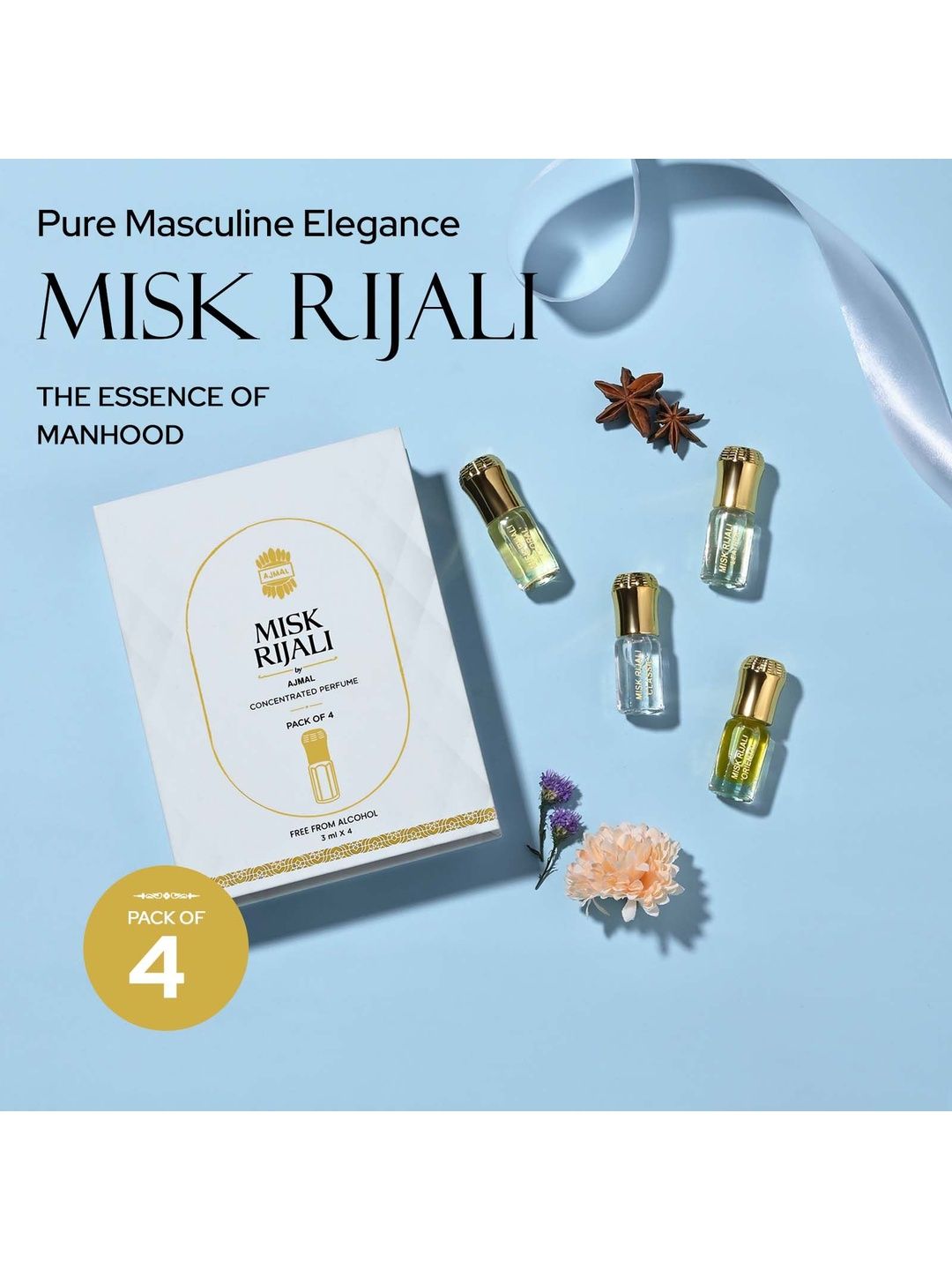 Ajmal Set Of 4 Misk Rijali Leather- Oriental- Floral- Classic Eau De Parfum- 3 ml Each-picture-43