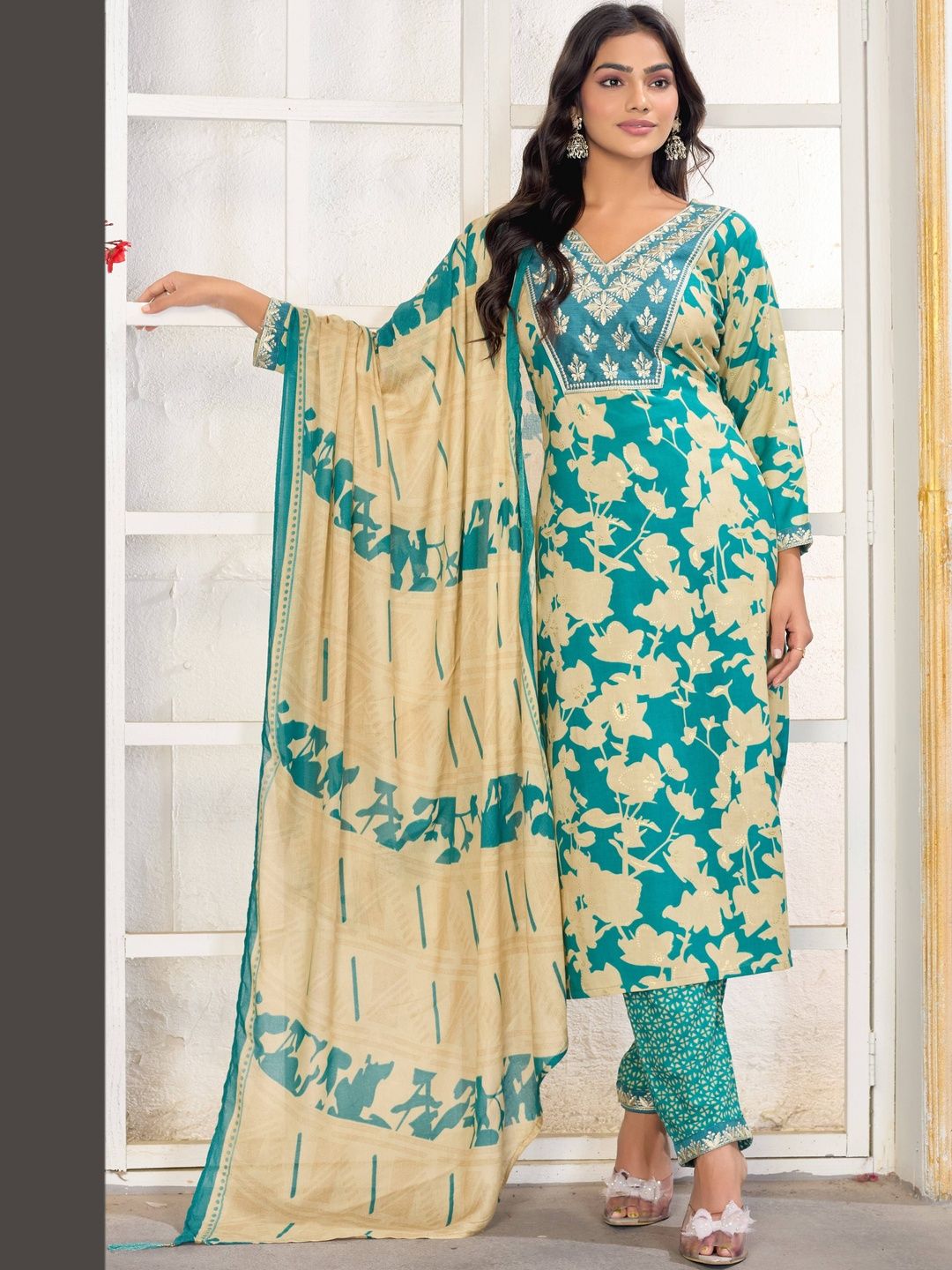 Moda Rapido Women Floral Printed Kurta with Trousers With Dupatta-picture-45