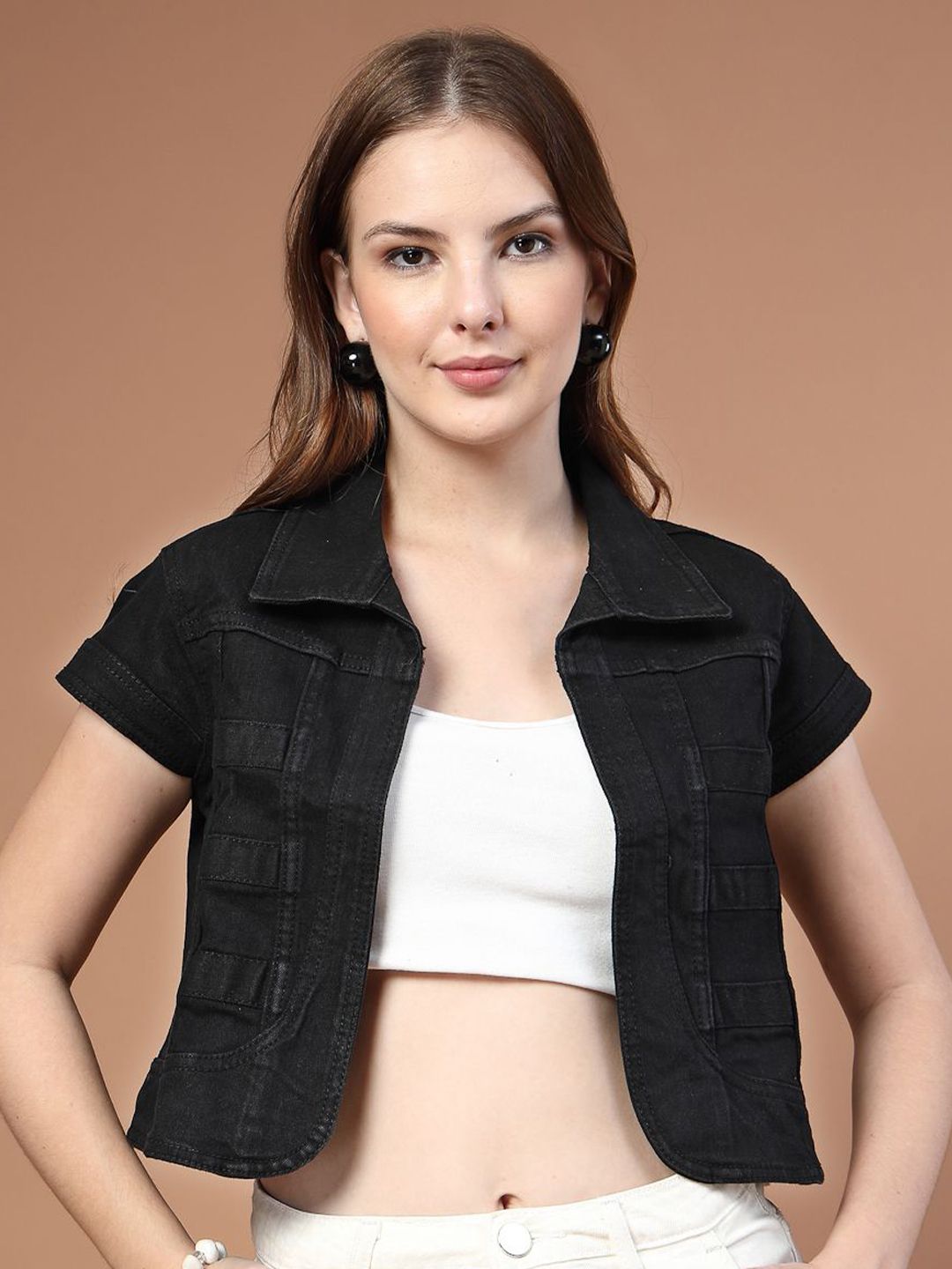 Style Quotient V-Neck Cotton Crop Shrug-image-1