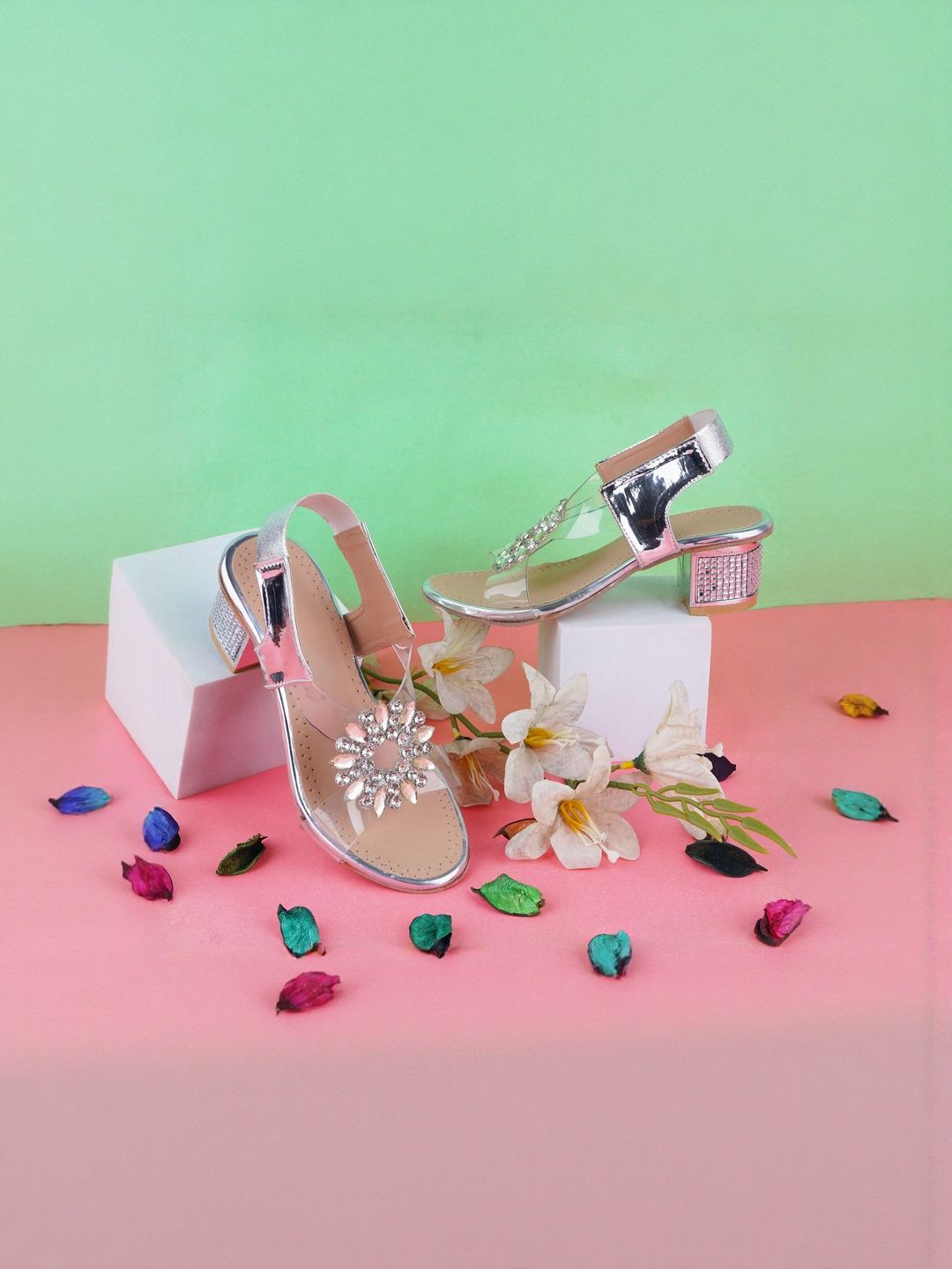 BAESD Girls Embellished Party Block Mules