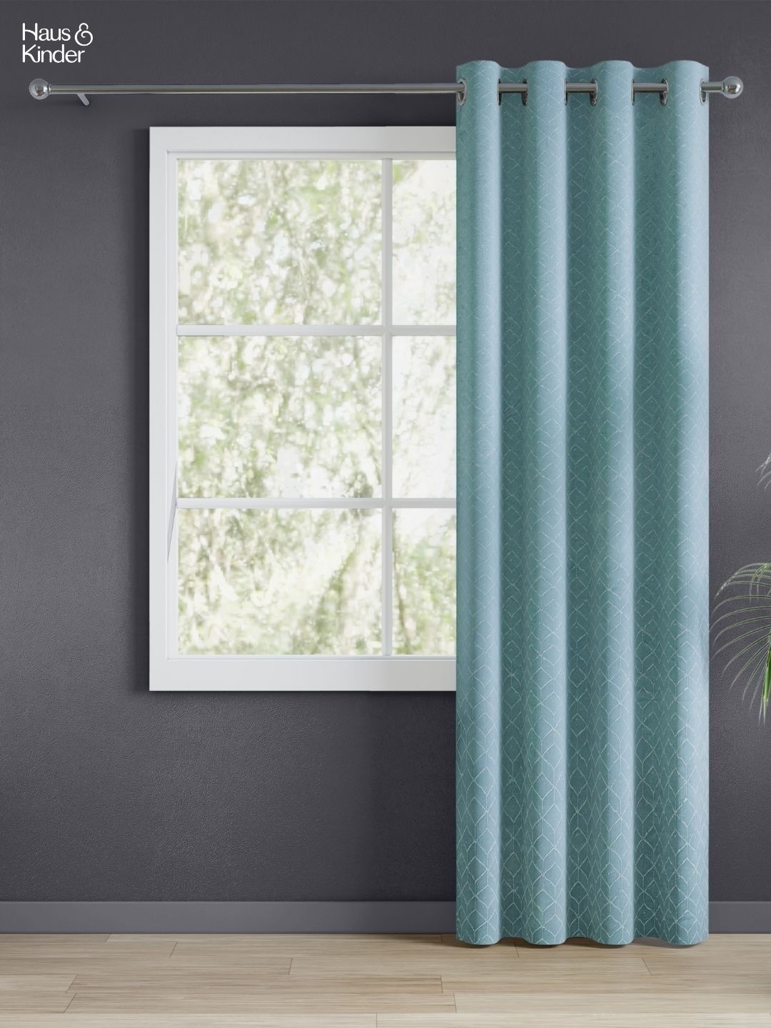 haus & kinder Mist Lattice Blue & White Printed Jacquard Room Darkening Door Curtain-image-20
