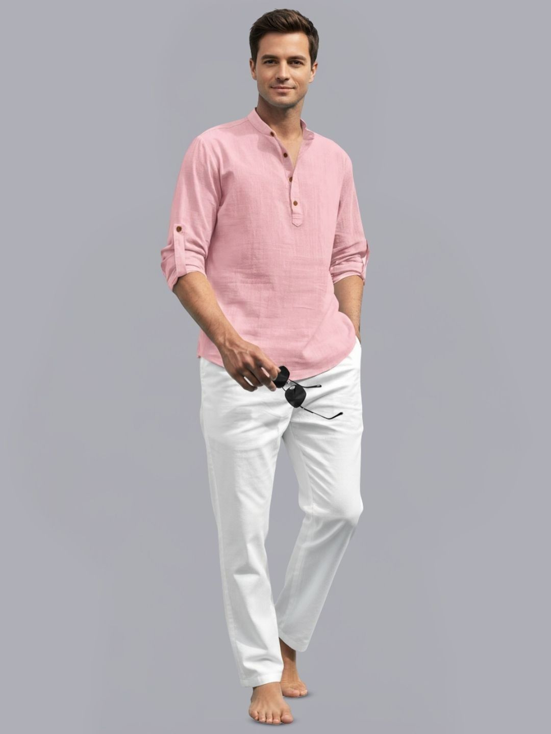 Zee Gold Men Solid Cotton Short Kurta Style Shirt-image-6