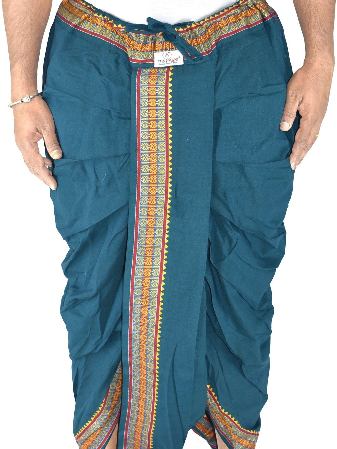 TUNI MANI Men Woven Design Border Cotton Dhoti-picture-32
