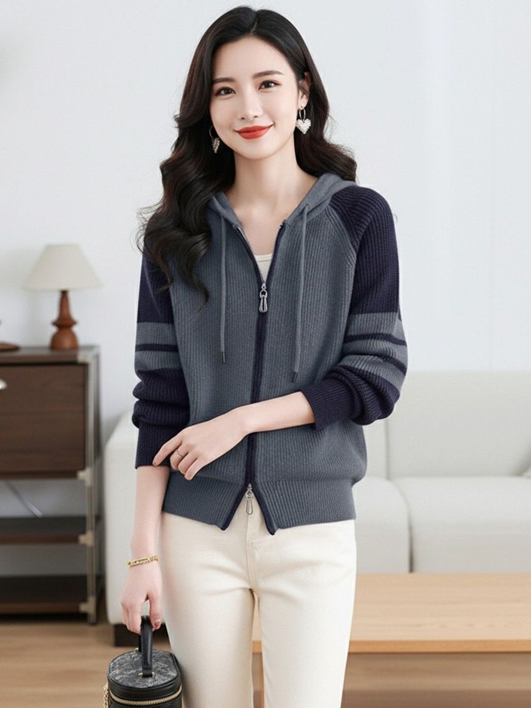 HERE&NOW Women Hooded Self Design Bomber Jacket-image-9