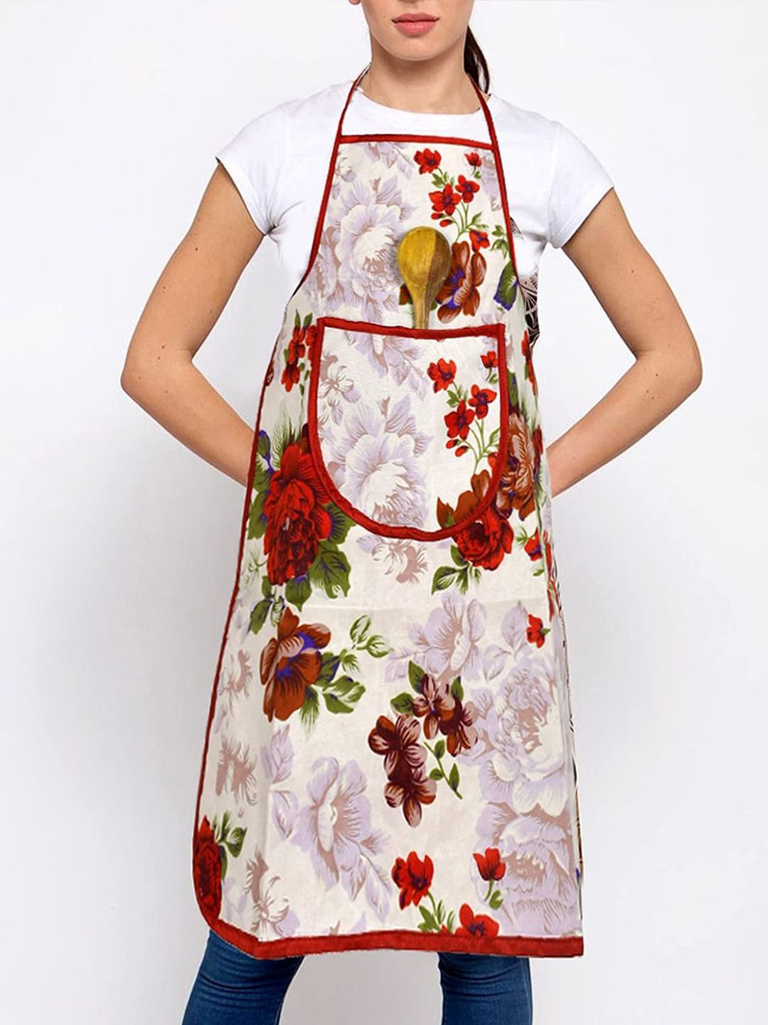 Kuber Industries Assorted & Cream Colored Flower Printed Cotton Apron With Centre Pocket-image-46