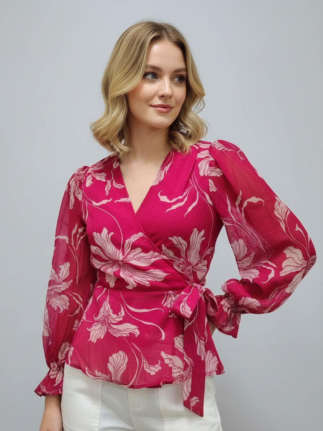 ANVI Be Yourself Floral Print Chiffon Wrap Top-picture-54
