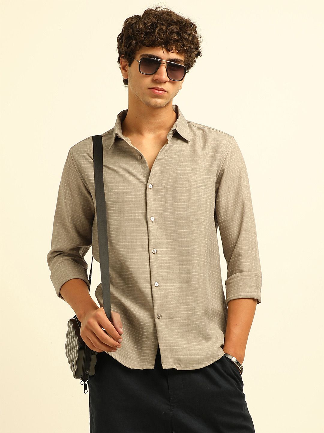 THE BEETEL HOUSE Men Classic Fit Textured Spread Collar Casual Shirt-picture-19