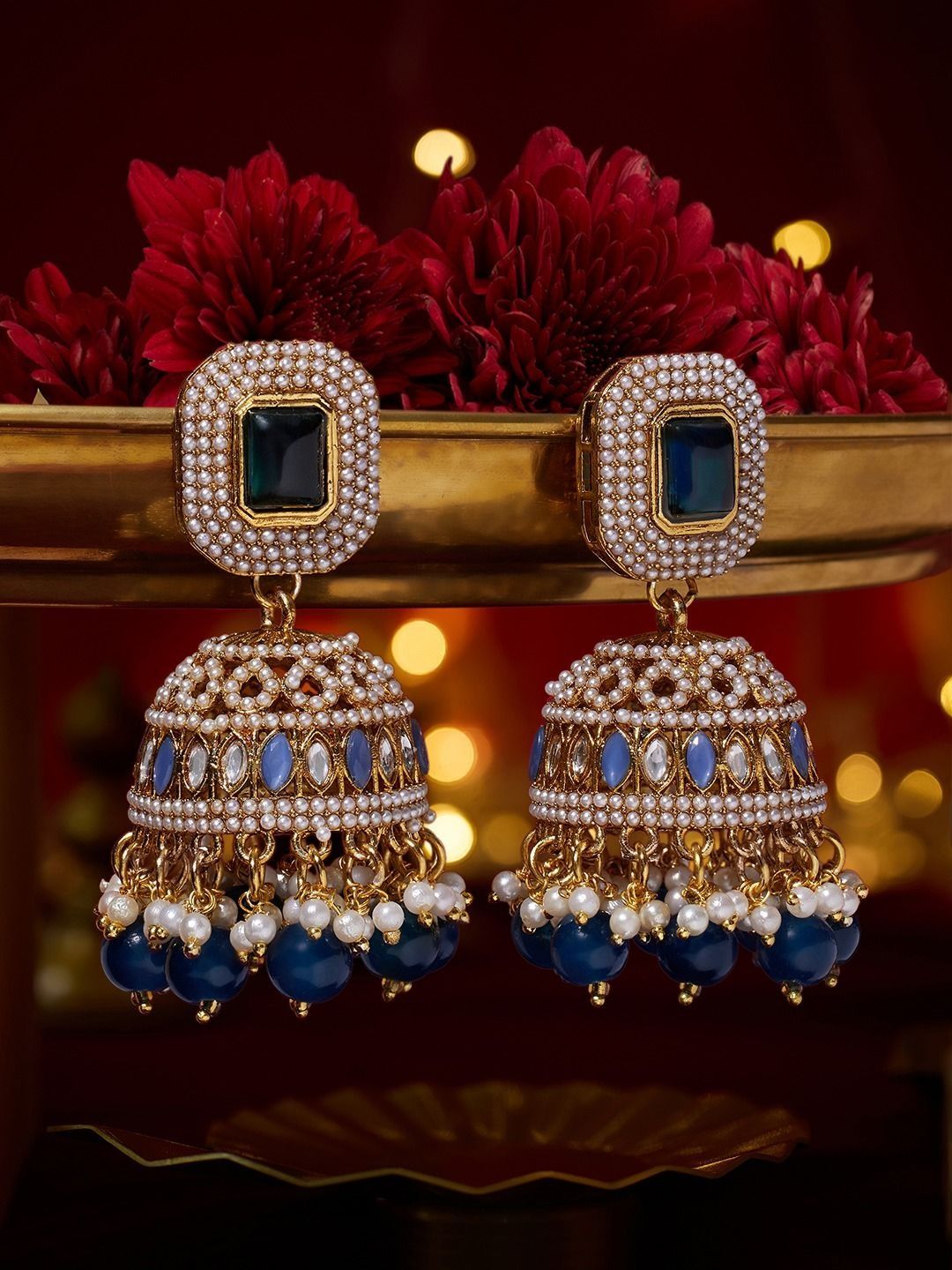 Zaveri Pearls Gold-Plated Artificial Stones Studded Dome Shaped Jhumkas-picture-50