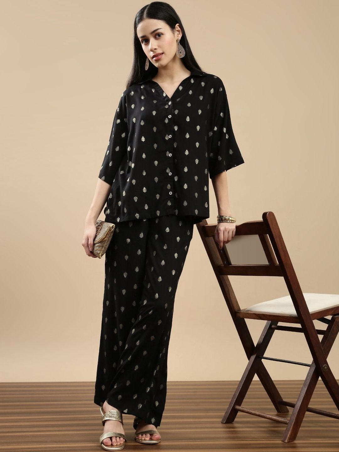 De Moza Floral Printed Shirt Collar Shirt With Palazzos-picture-27