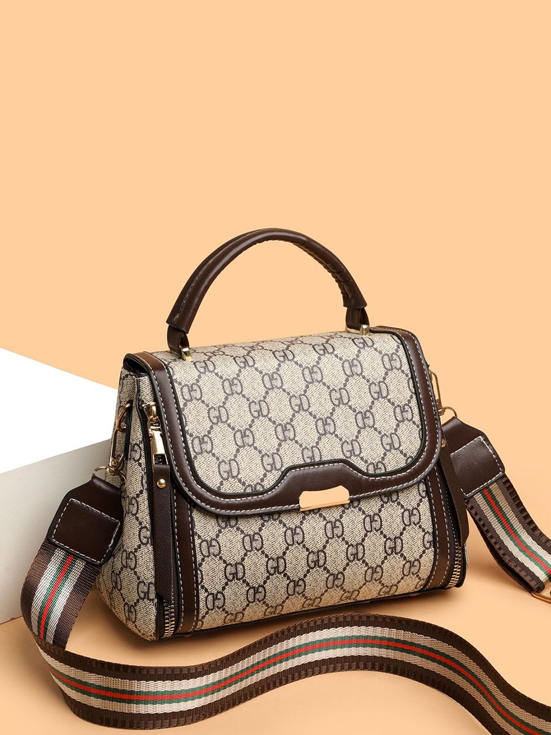 Diva Dale Women Brand Logo Printed Structured Satchel Bag-image-9