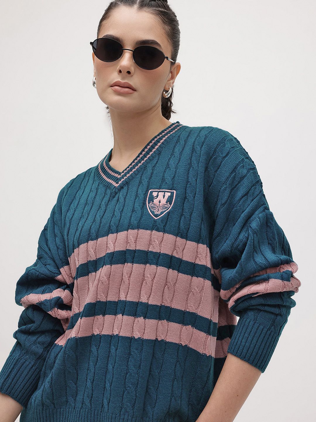 The Roadster Life Co. Acrylic Striped & Cable Knit Pullover-picture-13