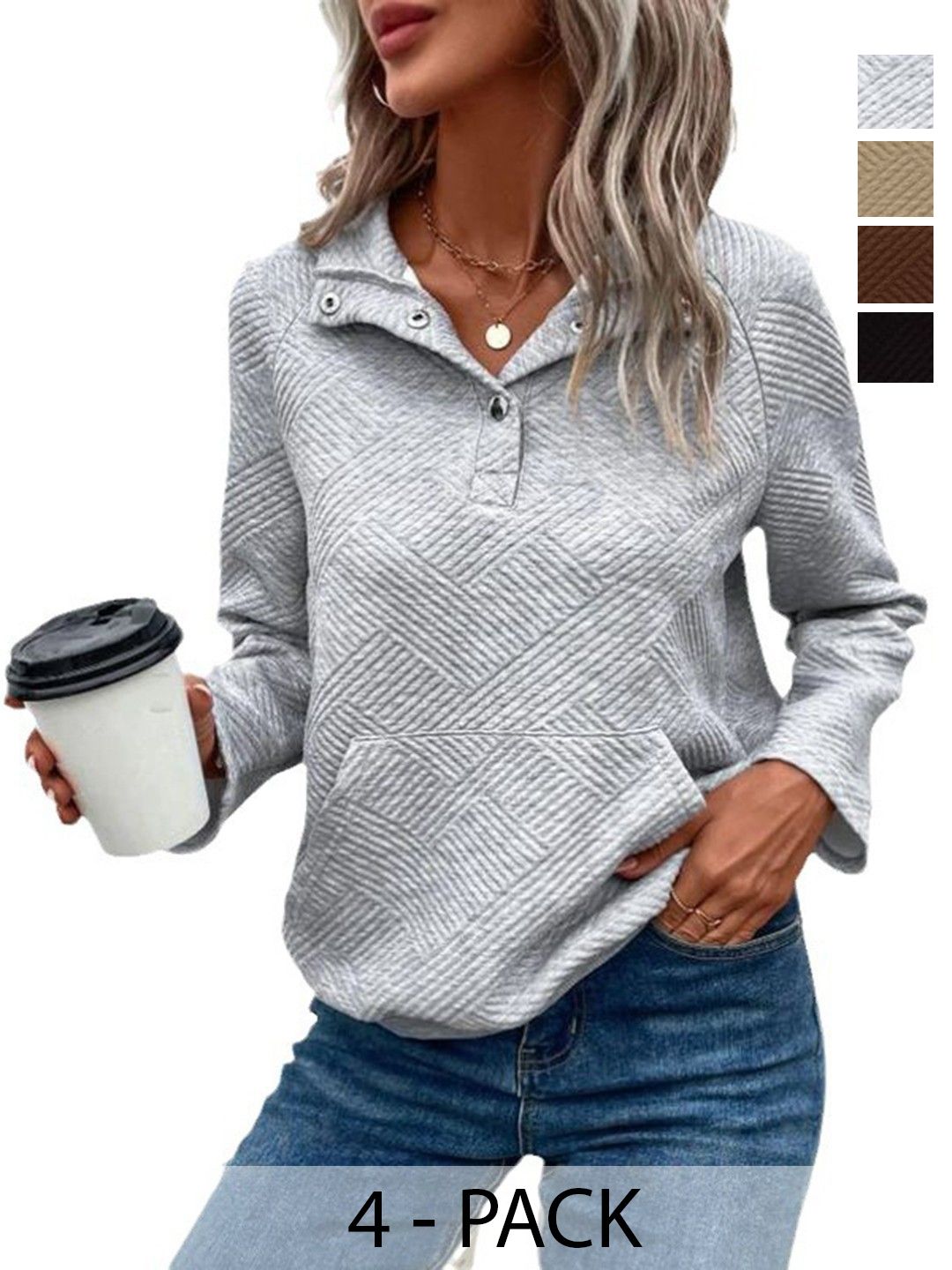 Mast & Harbour Women Pack Of 4 Self Design Shirt Collar Sweatshirt-picture-15