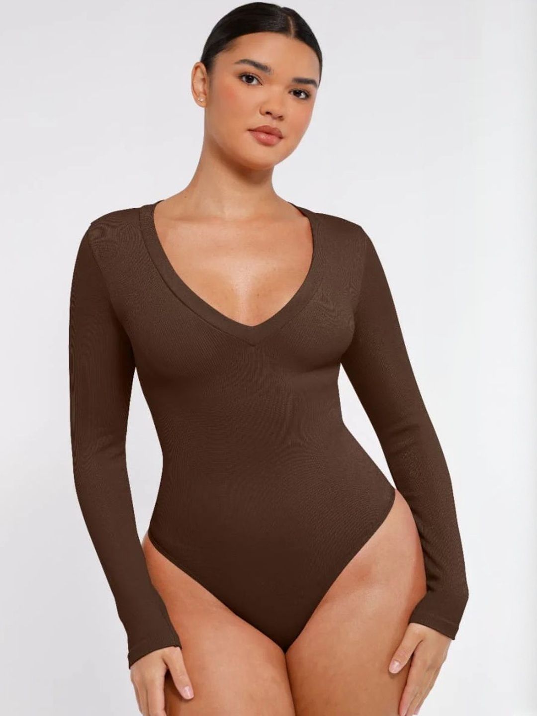 SHOP THE EDIT Women V-Neck Long Sleeves Bodysuit-picture-29