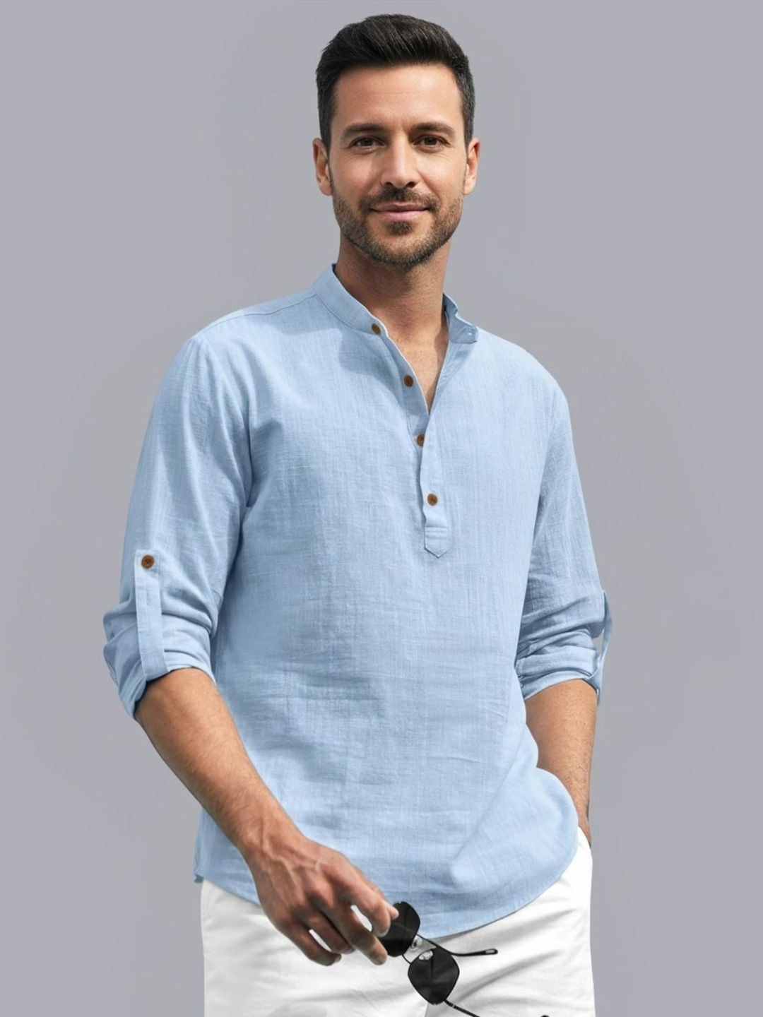 Zee Gold Men Solid Cotton Short Kurta Style Shirt-picture-40
