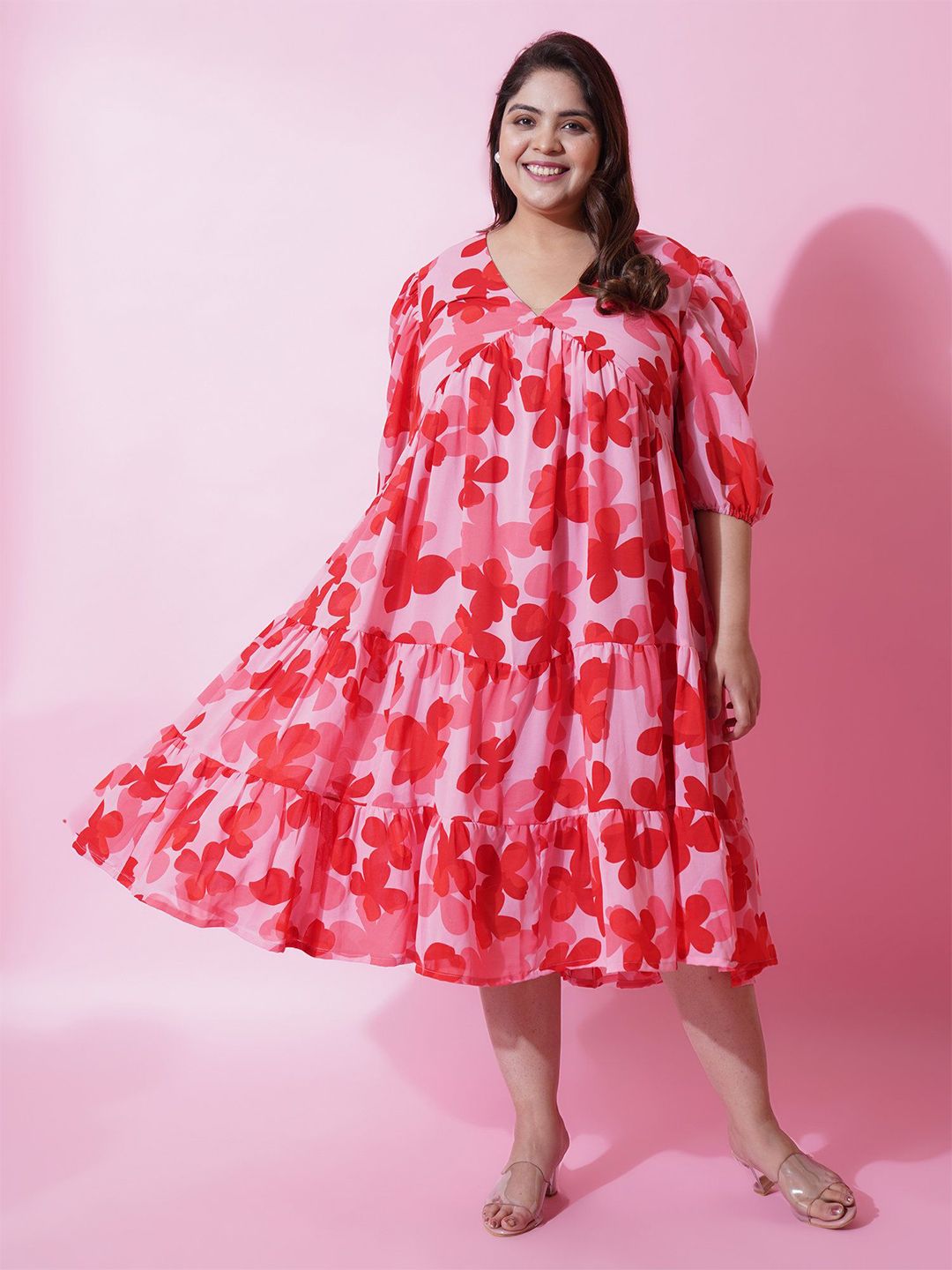U&F Beyond Floral Print Puff Sleeve Crepe A-Line Dress-picture-11