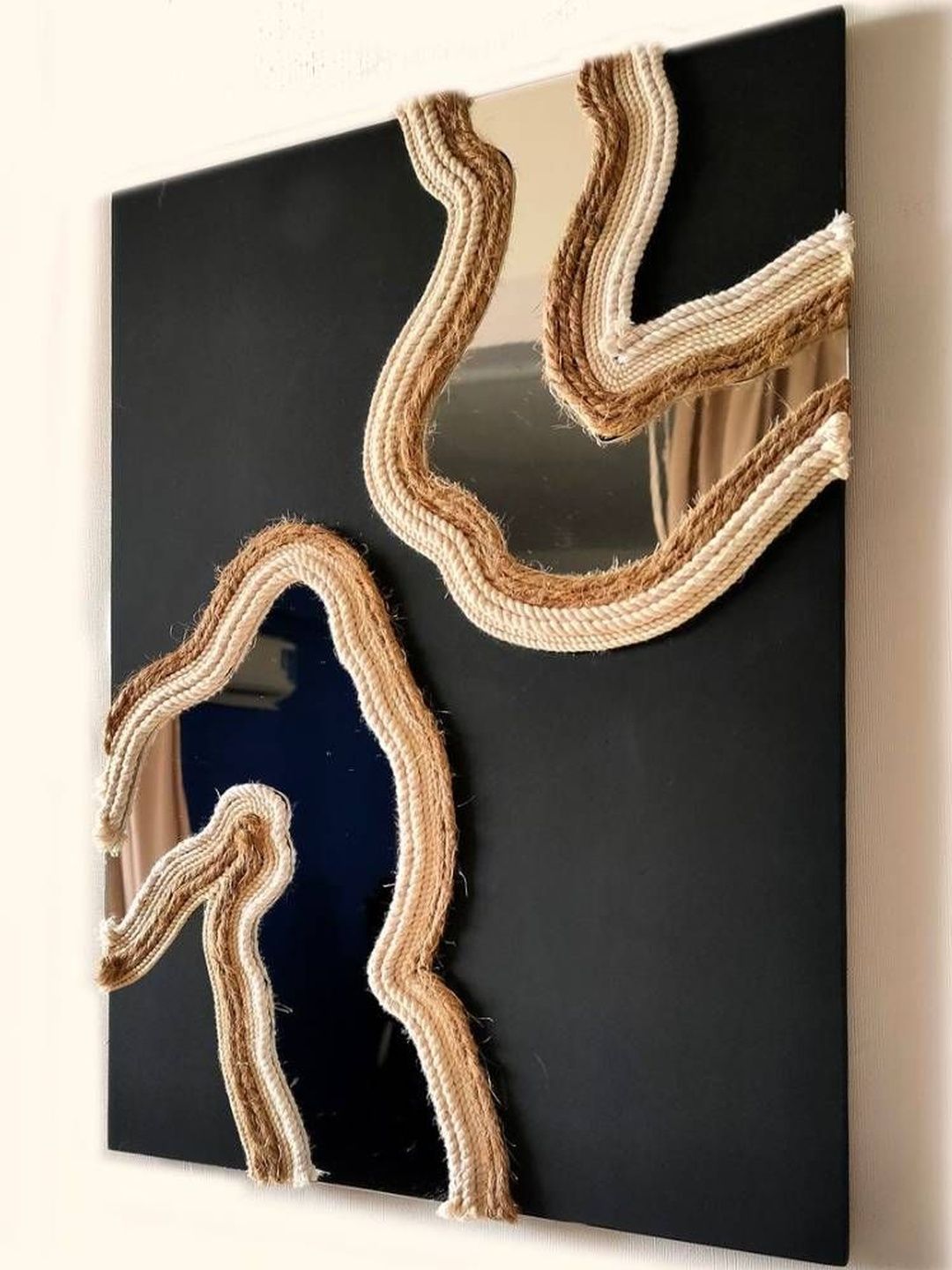 VAH Kya Bat Hai !! Brown & Black Rectangular Nordic Boho Raffia Wall Mirror-picture-12