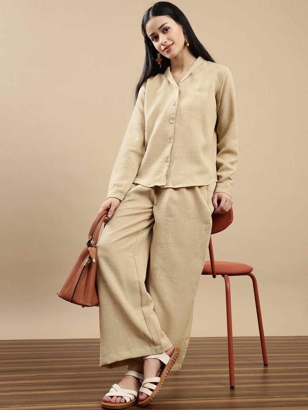 De Moza Shirt Collar Long Sleeves Shirt With Palazzos-picture-26