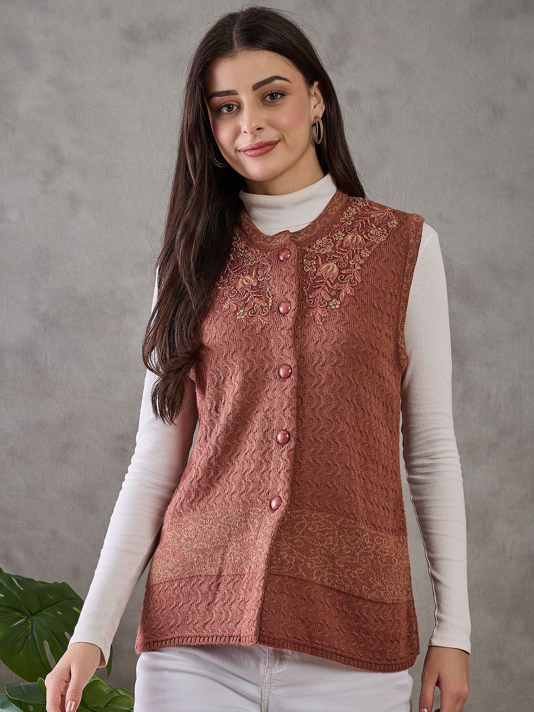 Chemistry Women Floral Woollen Sweater Vest-picture-18