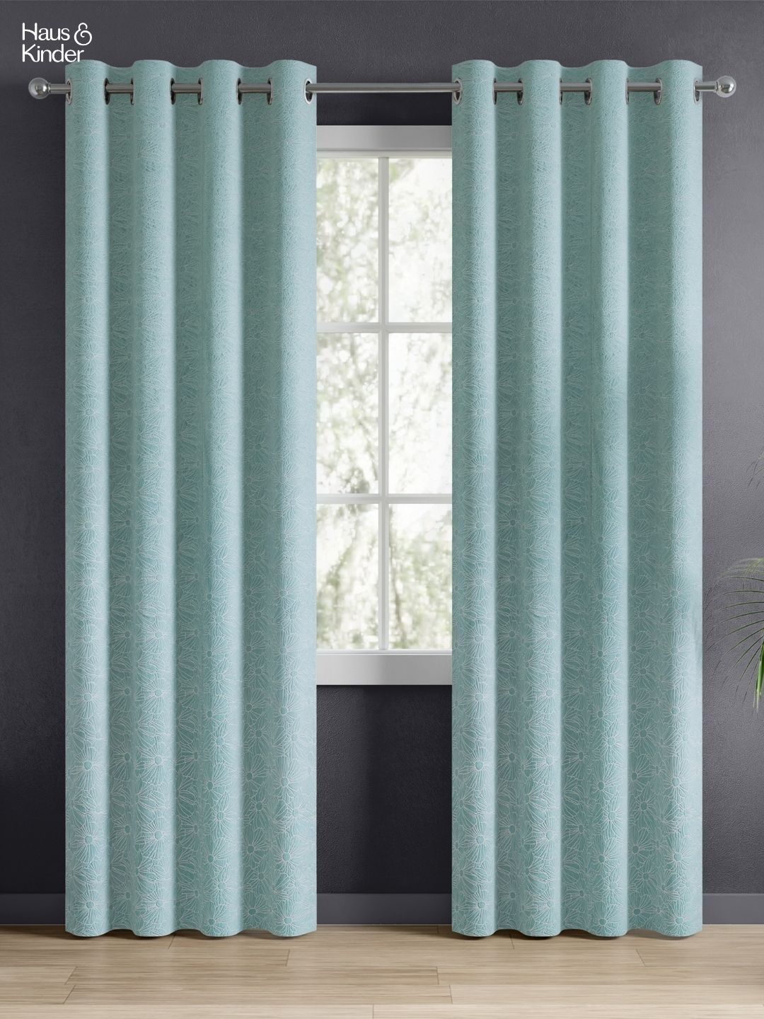 haus & kinder Signature Sea Breeze Daisy Blue 2 Pcs Jacquard Room Darkening Door Curtains-picture-18