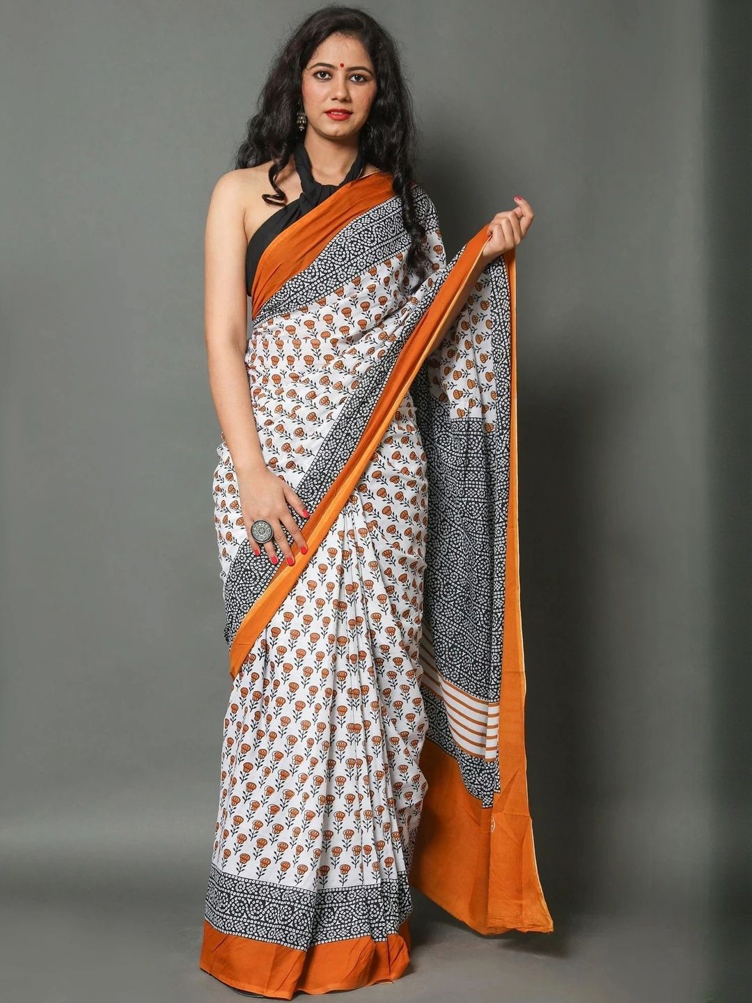 Moda Rapido Floral Pure Cotton Handloom Ikat Saree-image-26