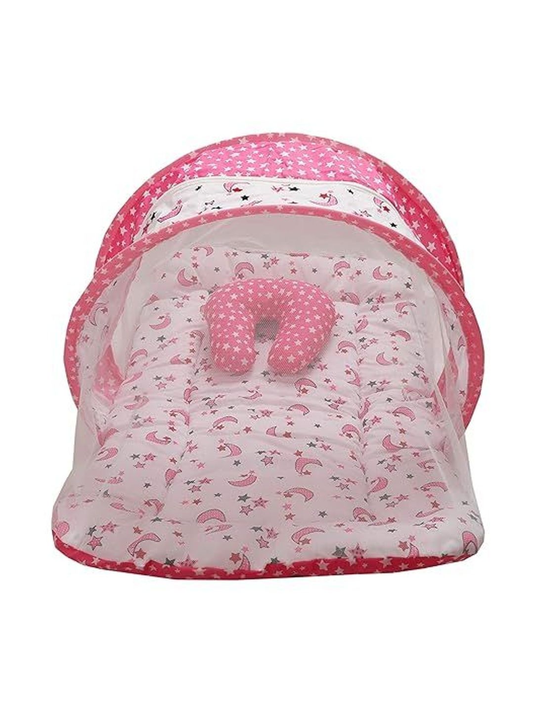 Fareto Infants Pink & White Printed Pure Cotton Foldable Baby Bed Set-picture-12