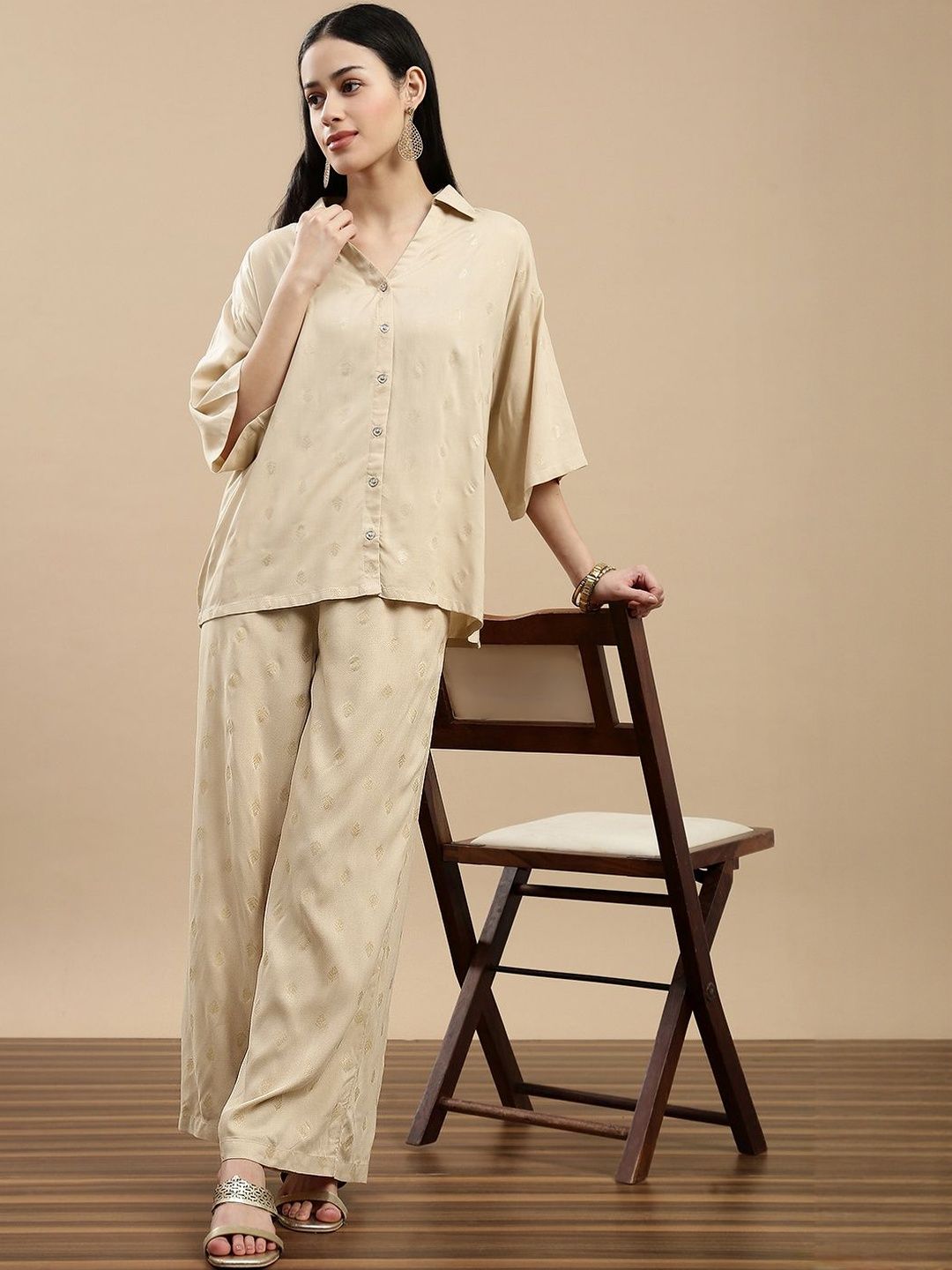 De Moza Floral Printed Shirt Collar Shirt With Palazzos-picture-29