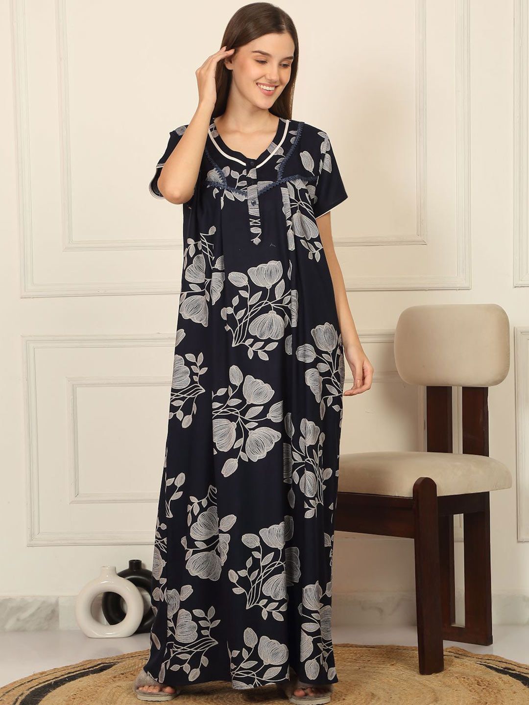 Sweet Dreams Floral Printed Round Neck Maxi Nightdress-picture-24