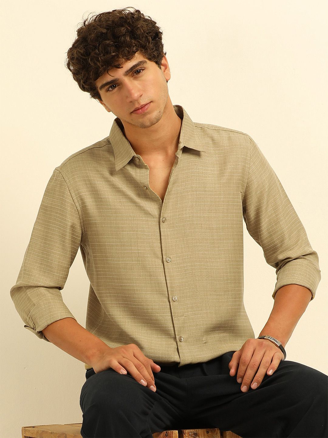 THE BEETEL HOUSE Men Classic Fit Textured Spread Collar Casual Shirt-picture-21