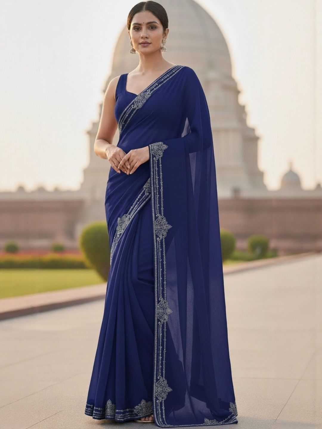 Moda Rapido Ethnic Motifs Embroidered Embellished Saree with Unstitched Blouse Piece-picture-31