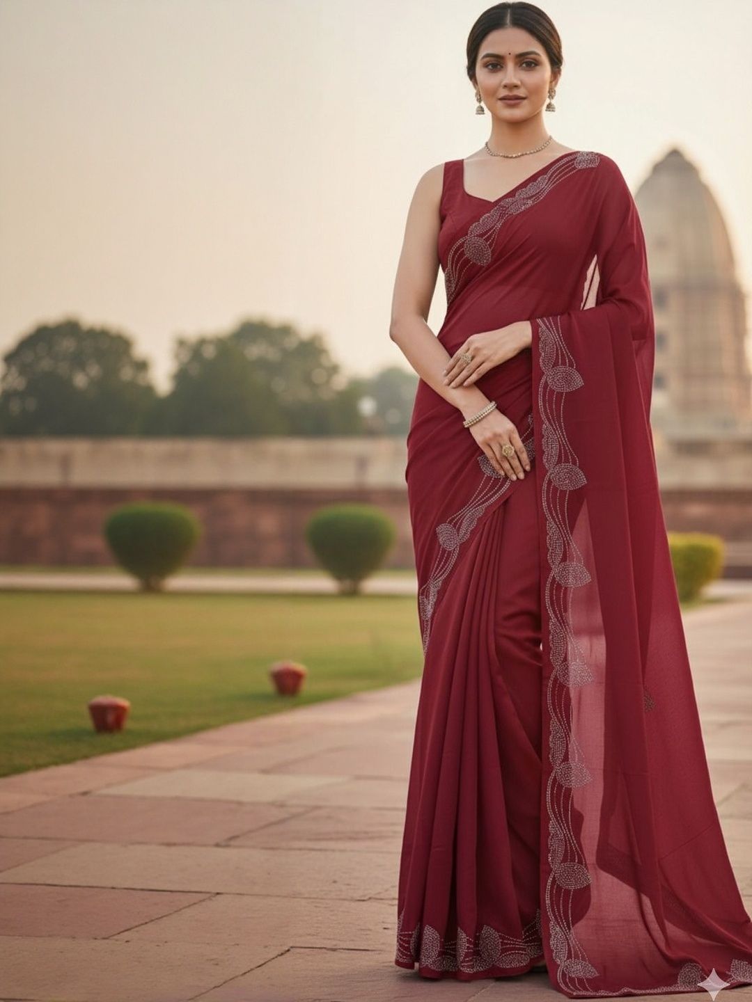 KALINI Embellished Border Beads and Stones Georgette Saree With Blouse Piece-picture-37