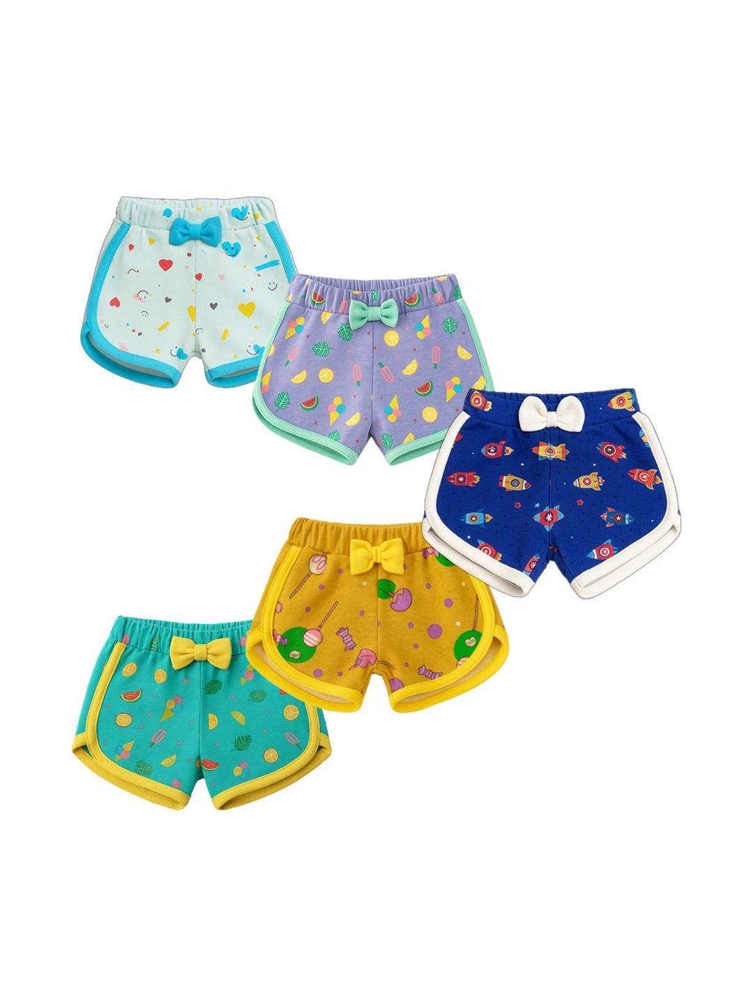 VParents Unisex Pack of 5 Graphic Printed Mid-Rise Cotton Regular Shorts-image-14