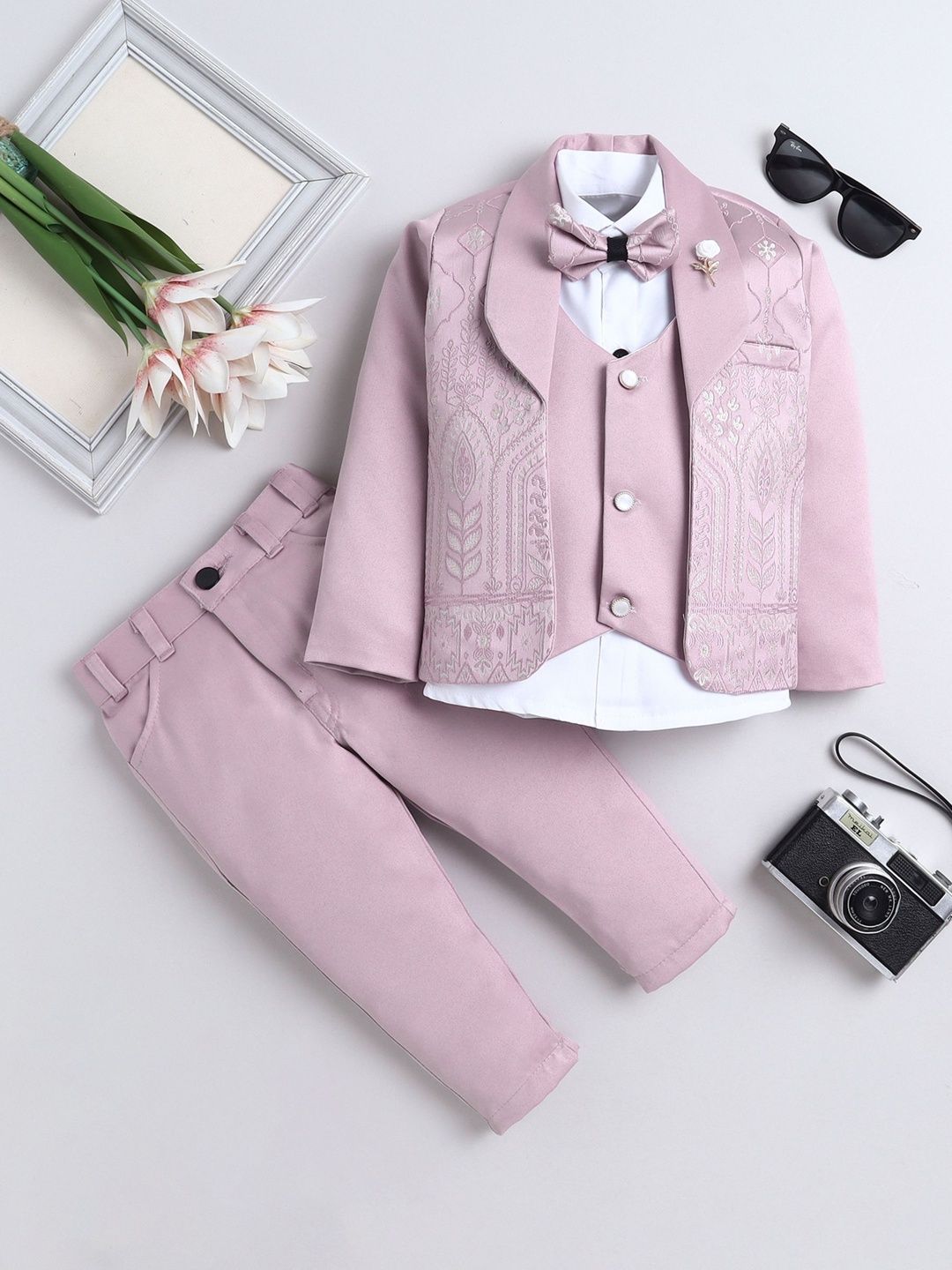 FOURFOLDS Boys Leaf Motifs Jacquard Four-Piece Party Suit-picture-10