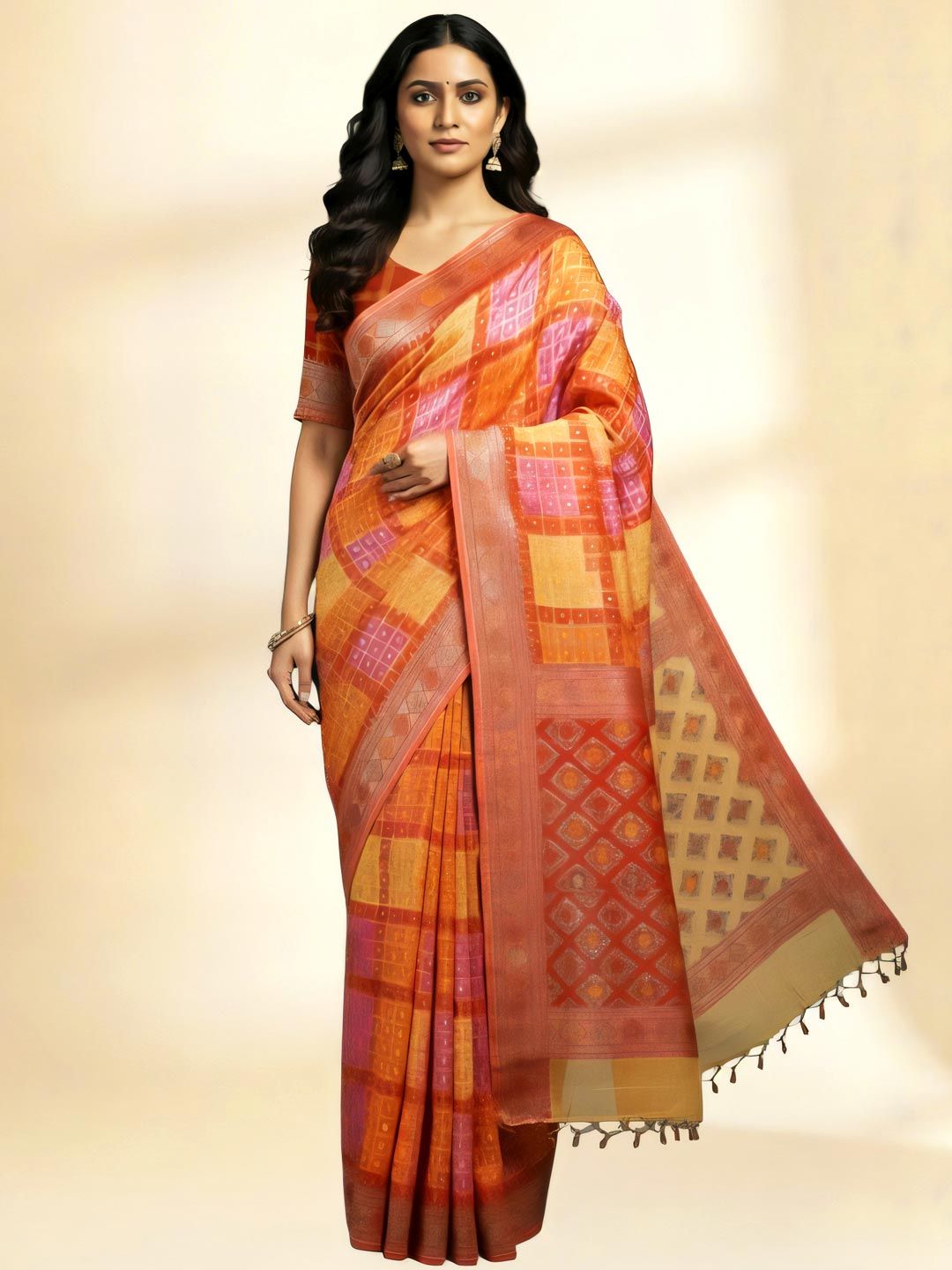 PriyaSaagaram Checked Woven Design Zari Pure Georgette Banarasi Saree-picture-38