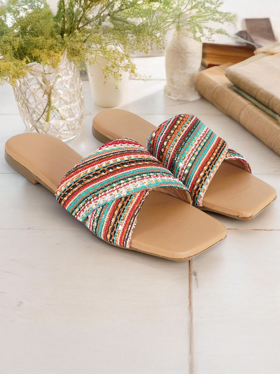 Anouk Women Woven Design Ethnic Embellished One Toe Flats-image-27