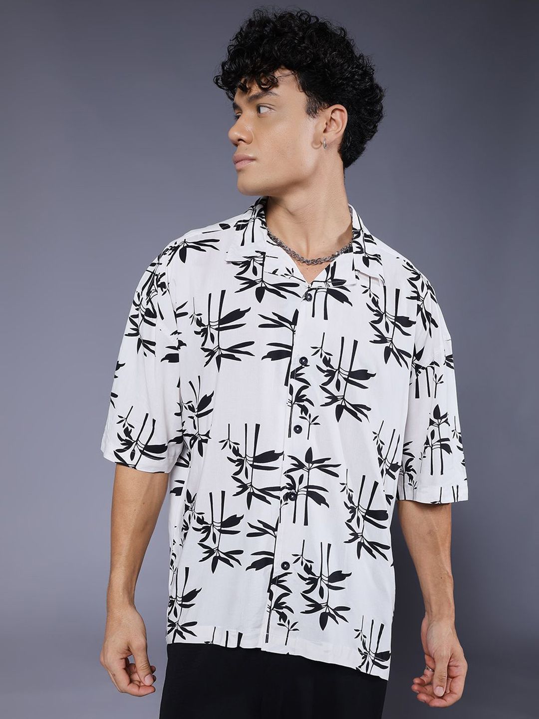 PRONK Men Standard Oversized Fit Floral Printed Spread Collar Casual Shirt-picture-36